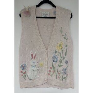 Marisa Christina Pastel Hand Knitted V-Neck Sweater Vest Bunny Easter Sz Small